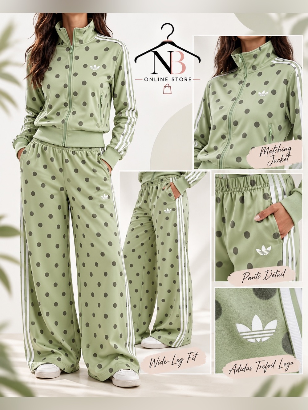 adidas Originals Firebird polka dot set track pants and jacket in lime
